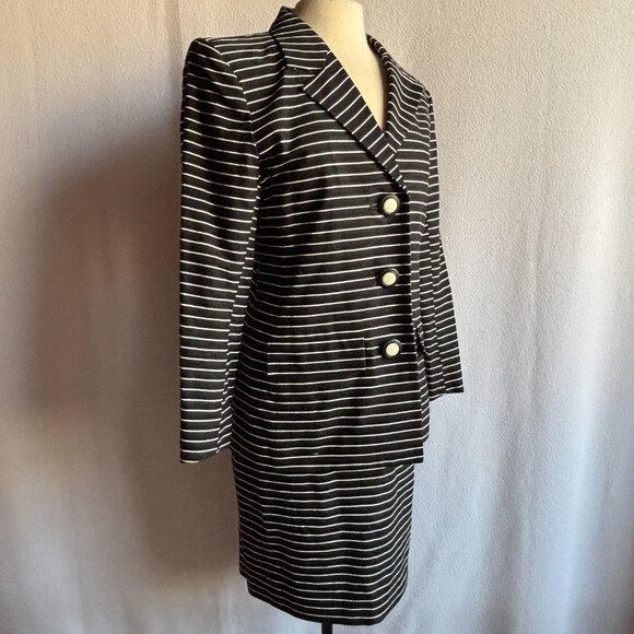 1990s Yves Saint Laurent Encore Striped Cotton Career Suit - Picture 5 of 12